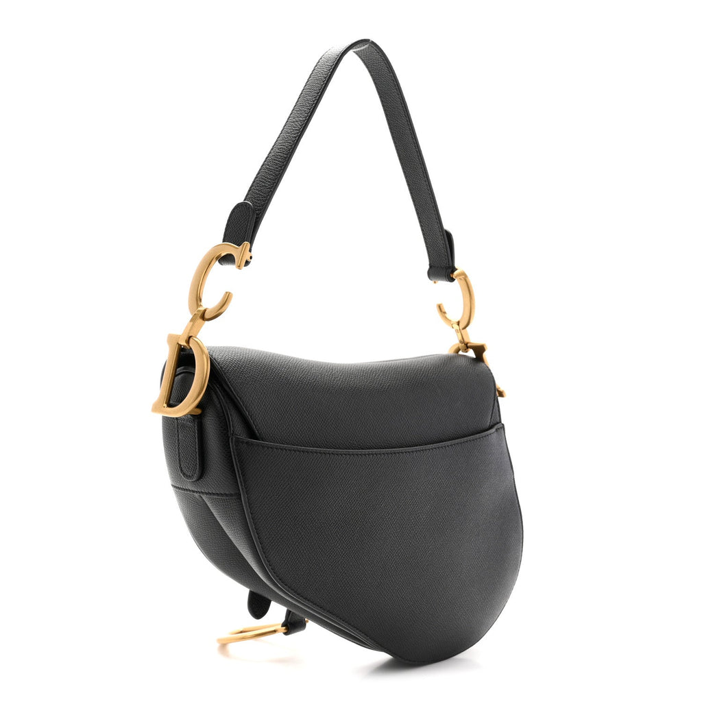 Grained Calfskin Saddle Bag Black