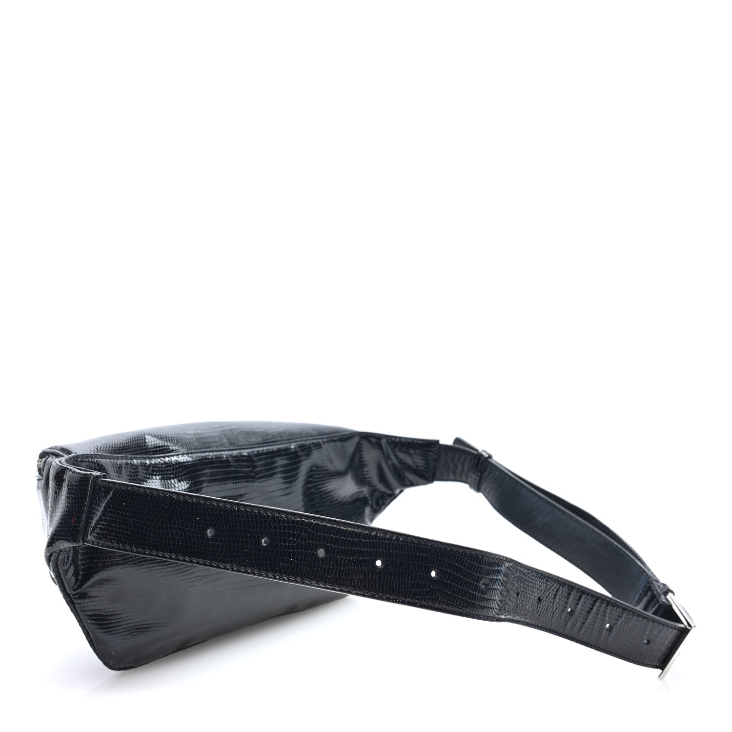 Lizard Embossed Calfskin Belt Bag Black