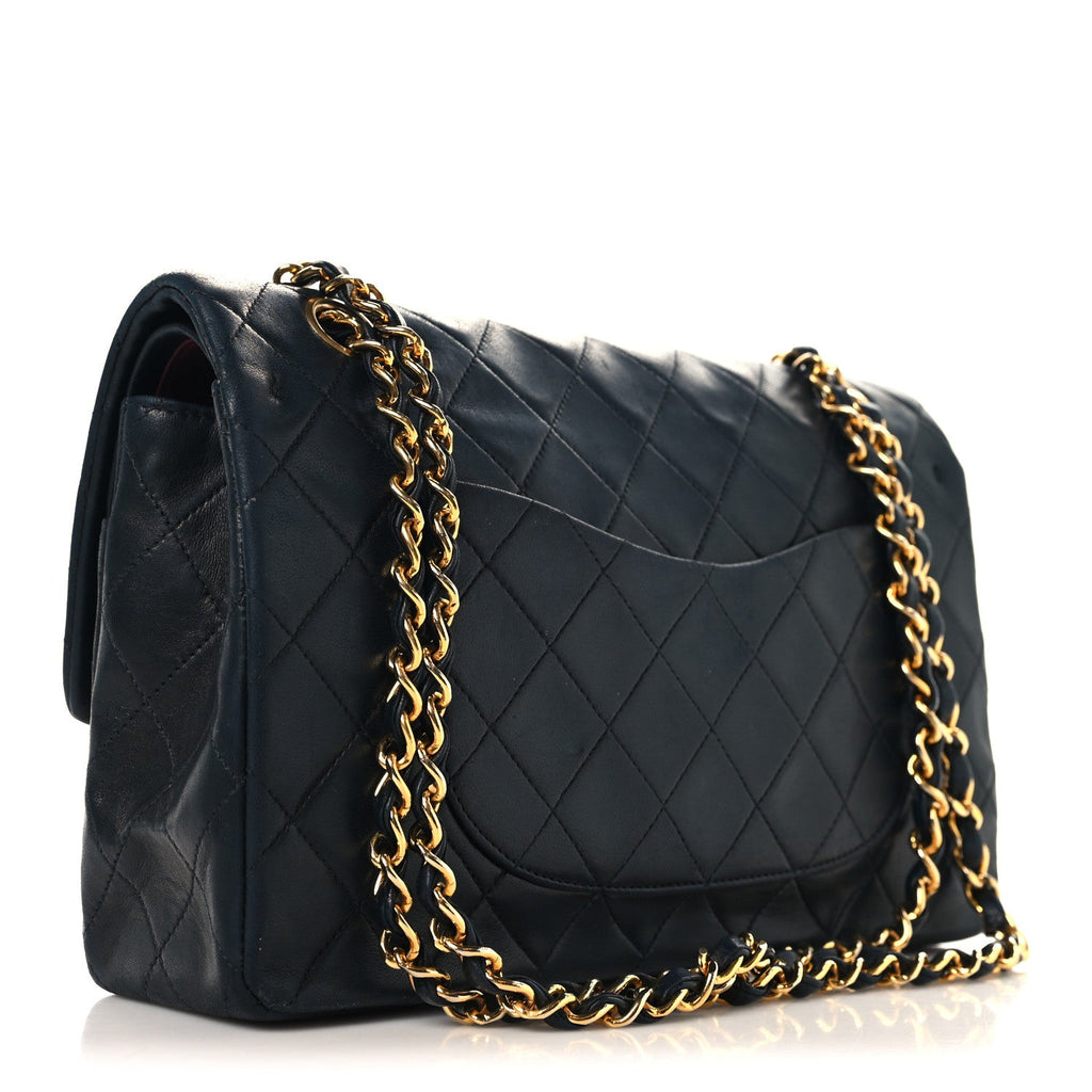 Lambskin Quilted Medium Double Flap Navy