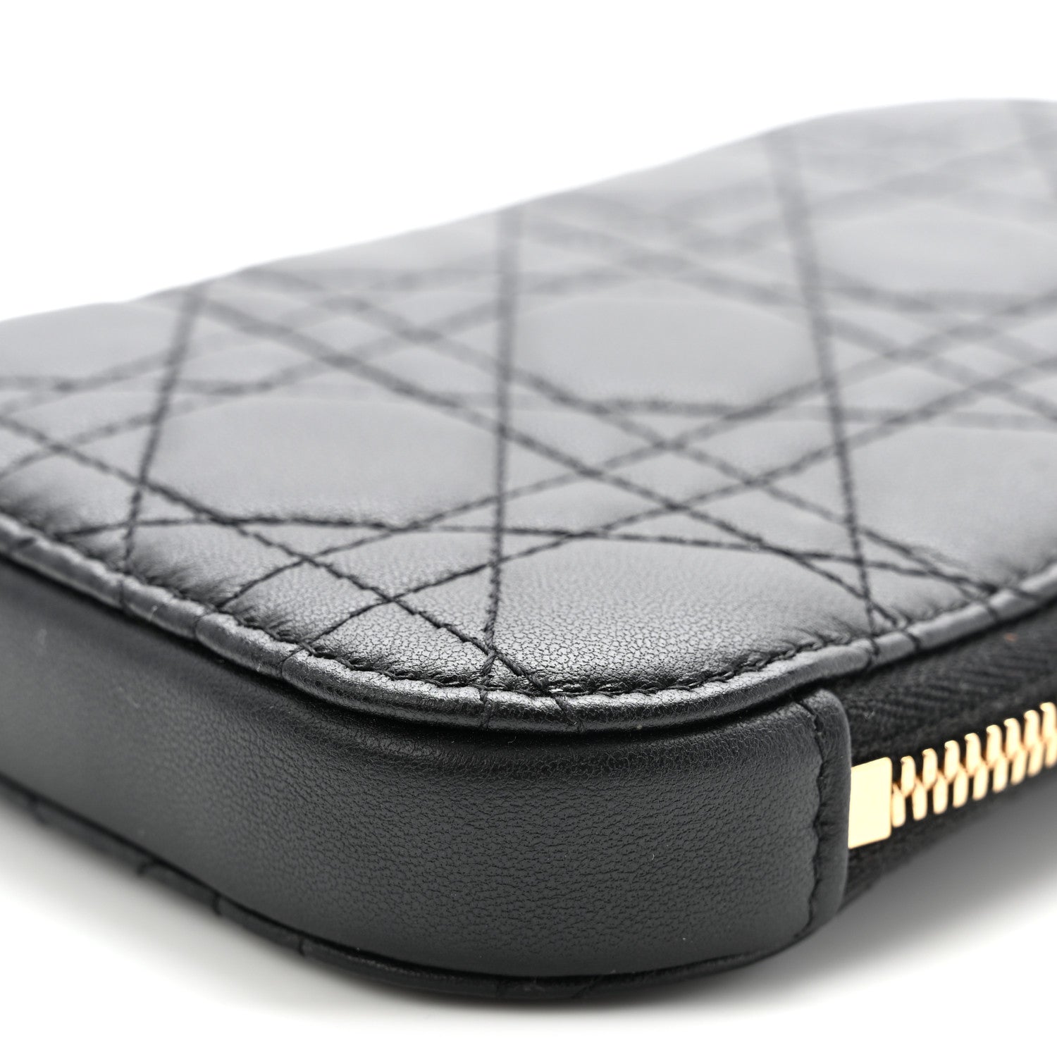 Lambskin Cannage Lady Dior Phone Holder Black