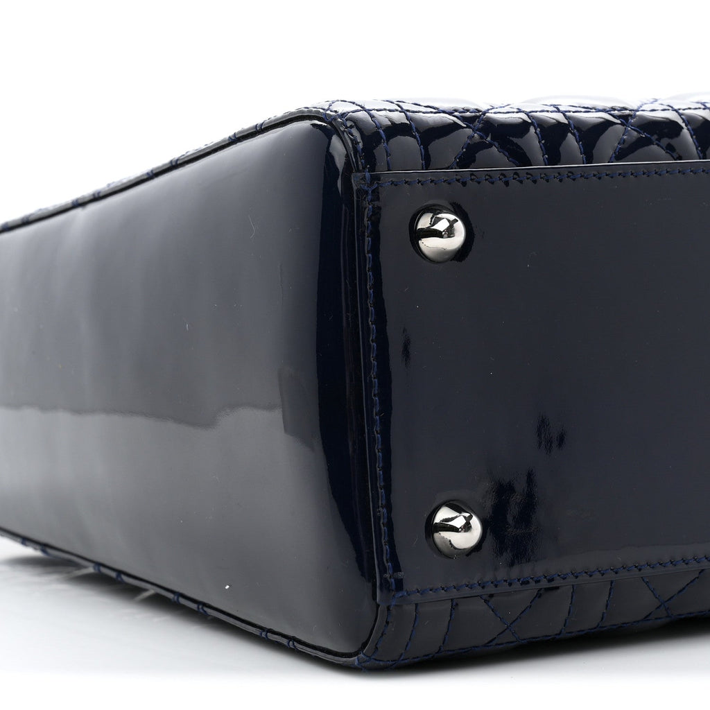Patent Cannage Large Lady Dior Navy Blue
