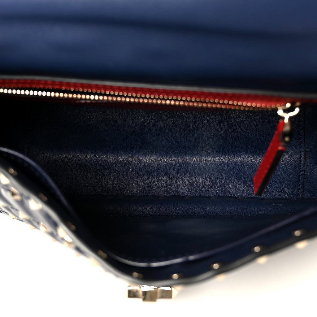 Patent Medium Rockstud Spike Shoulder Bag Pure Blue