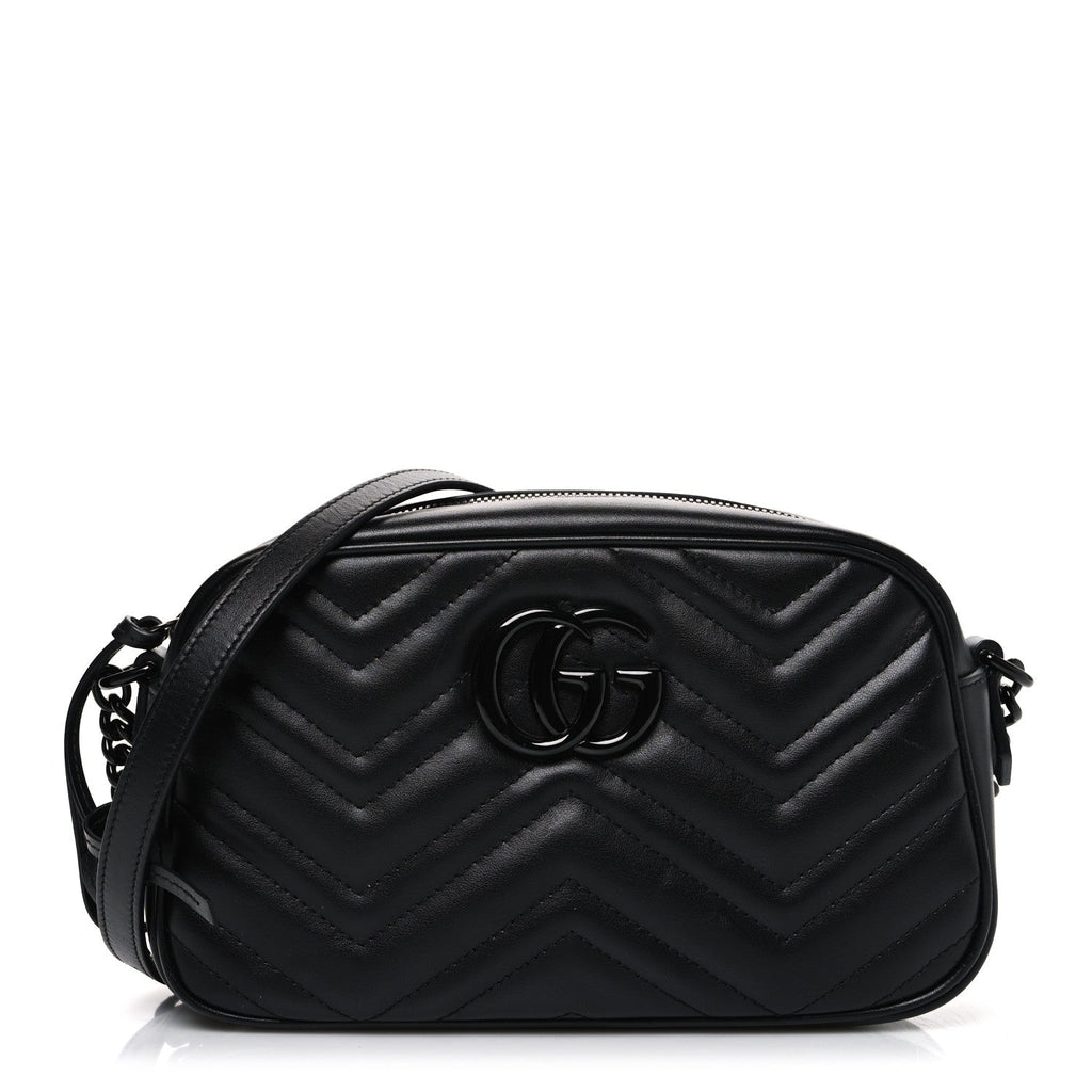 Calfskin Matelasse Monochrome Small GG Marmont Chain Shoulder Bag Black