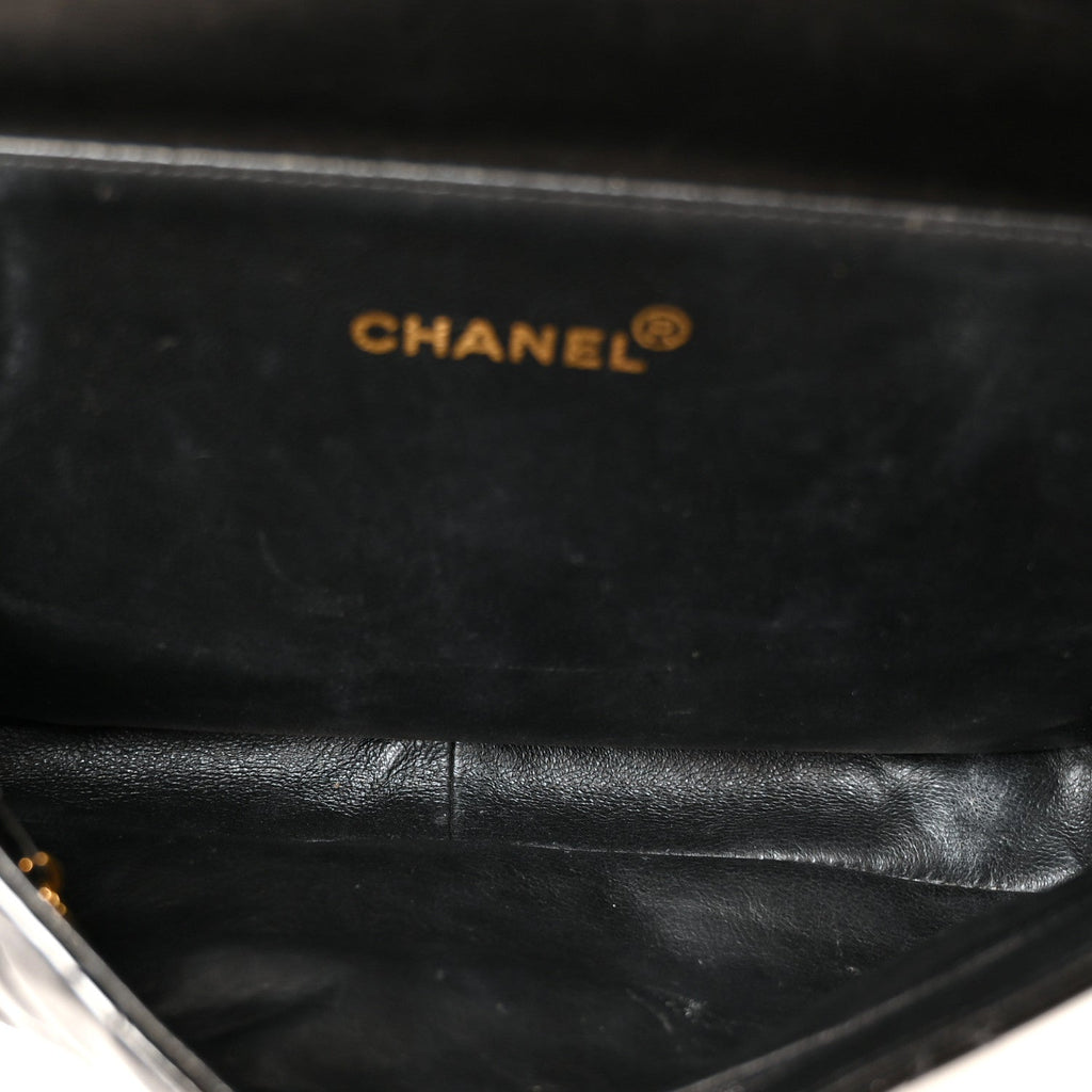 Patent Quilted Double Sided Shoulder Flap Bag Black