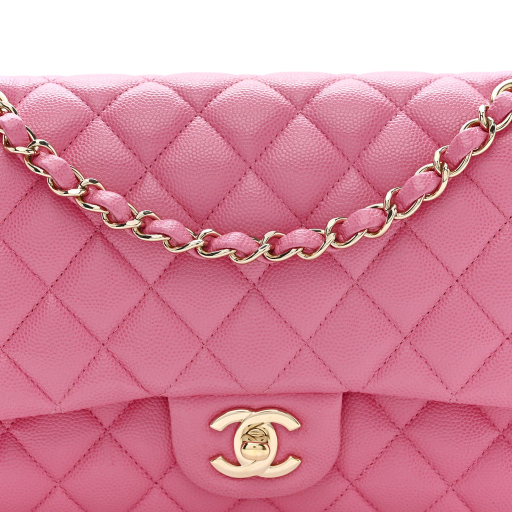 Caviar Quilted Medium Double Flap Pink
