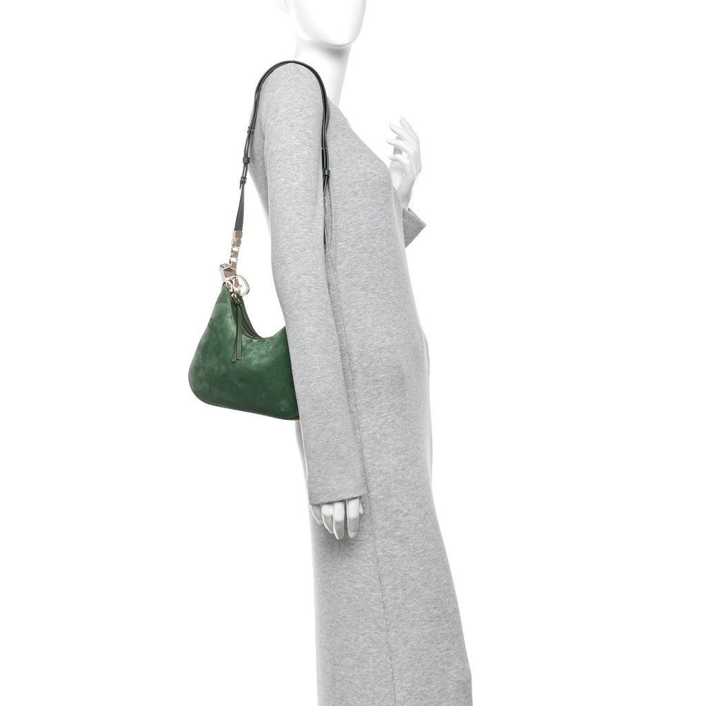 Suede Web Small Attache Shoulder Bag Cactus Green