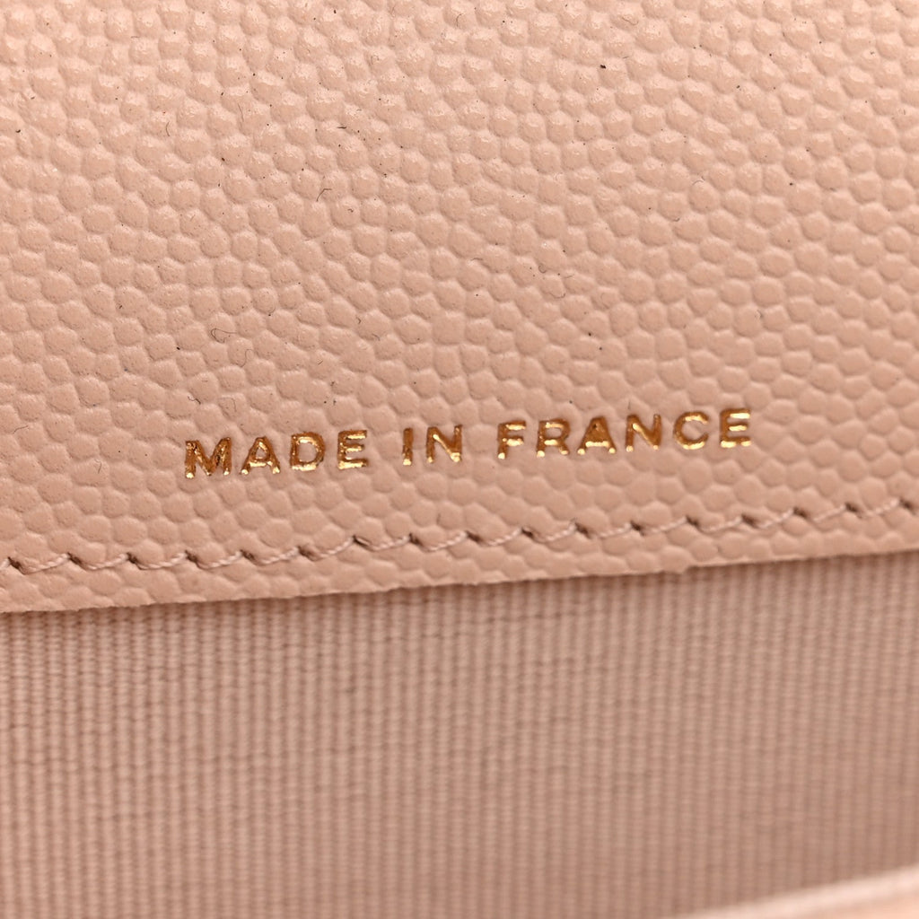 Caviar Quilted Flap Card Holder Wallet Light Beige
