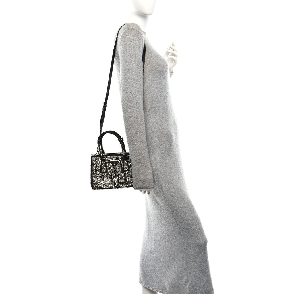 Satin Crystal Mini Galleria Double Zip Tote Metal