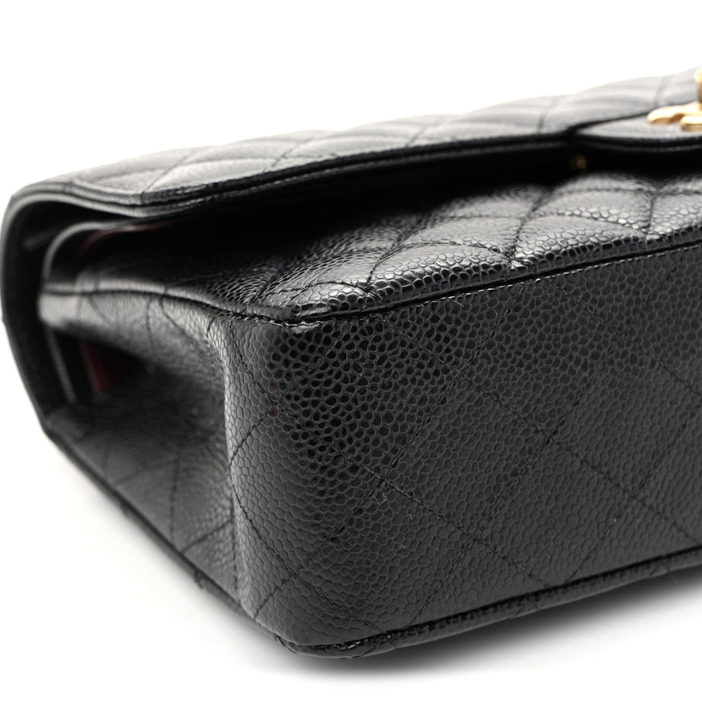 Caviar Quilted Medium Double Flap Black