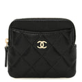 Caviar Quilted Zip Card Holder Wallet Black