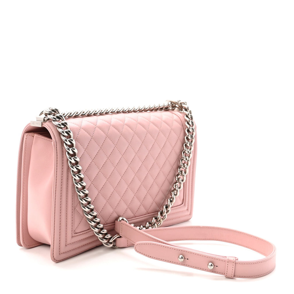 Calfskin Quilted Medium Boy Flap Light Pink