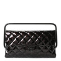Patent Calfskin Quilted Metal Handle Clutch So Black