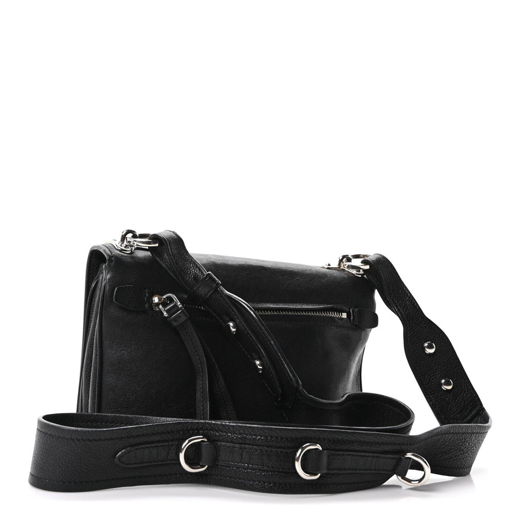 Grained Calfskin Saffiano Robot Shoulder Bag Black White