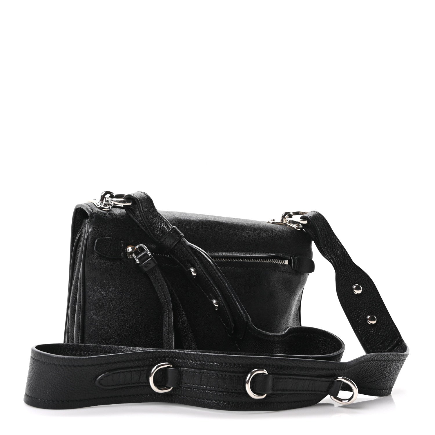 Grained Calfskin Saffiano Robot Shoulder Bag Black White