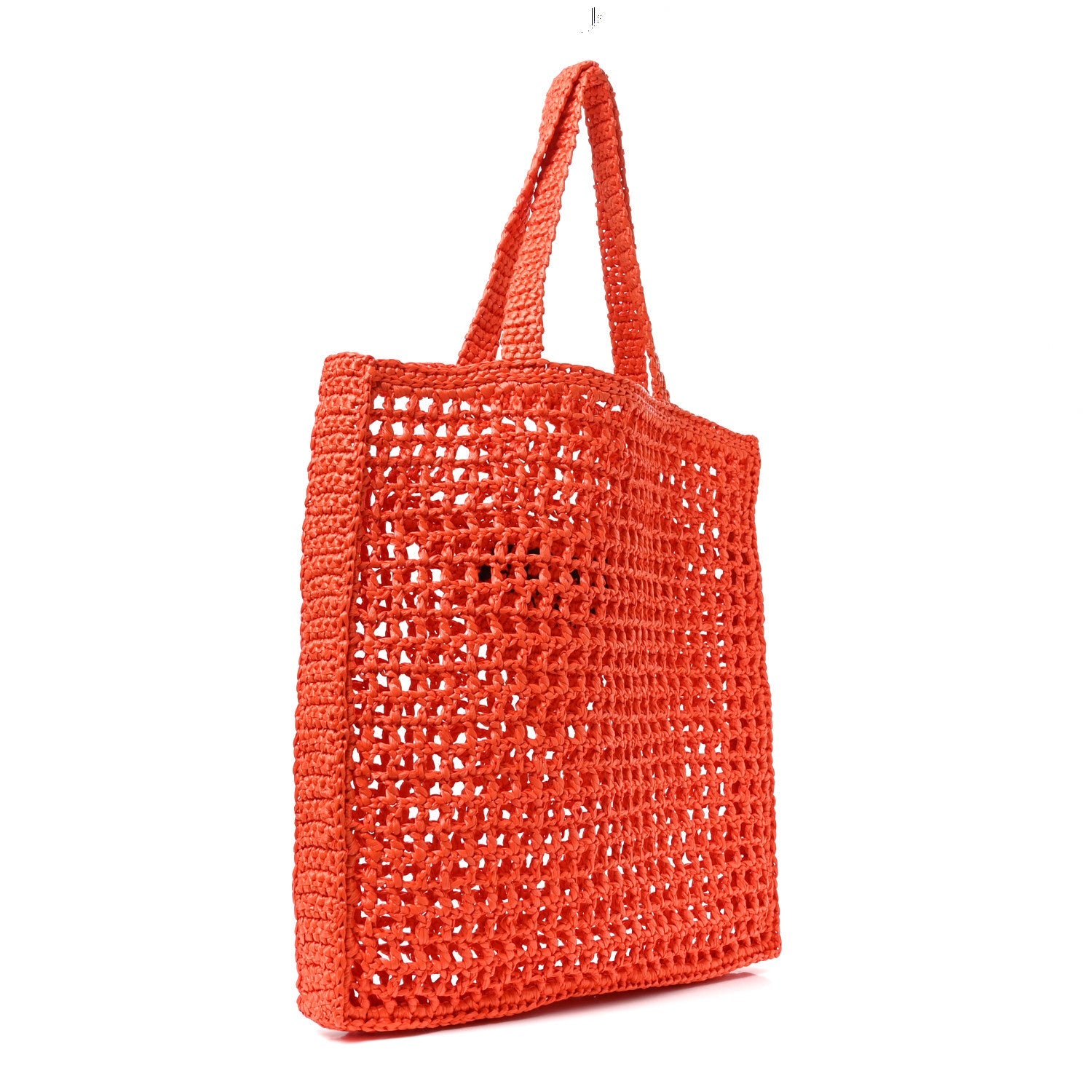 Yarn Raffia Effect Crochet Logo Embroidered Tote Bag Arancio