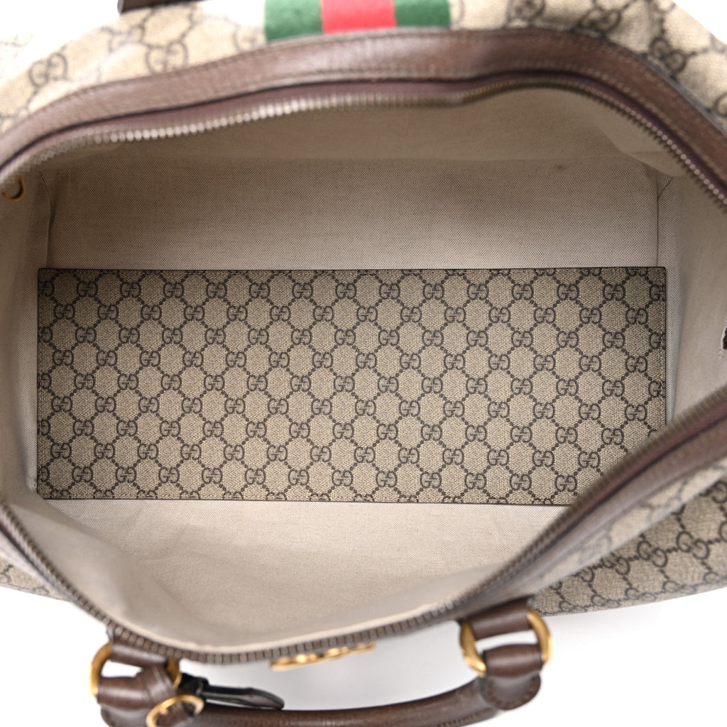 GG Supreme Monogram Textured Dollar Calfskin Web Medium Ophidia Carry-On Duffle Bag Beige Ebony New Acero
