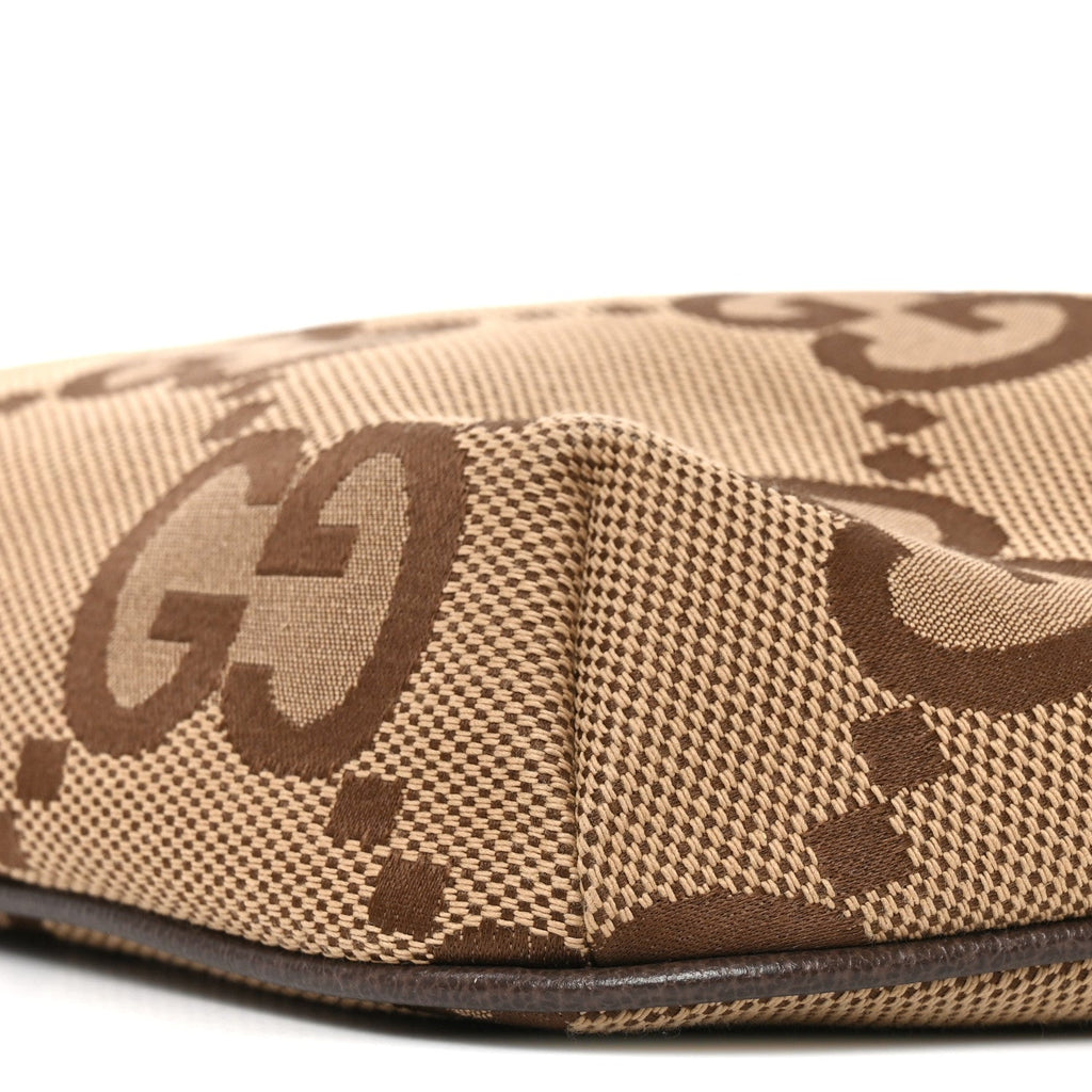 Monogram Jumbo GG Textured Dollar Calfskin Web Belt Bag Camel Ebony New Acero
