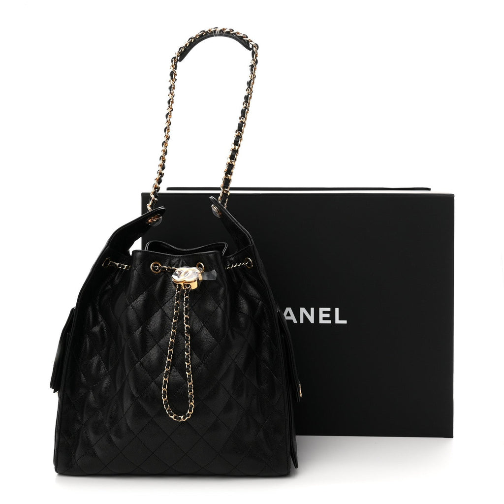 Caviar Quilted Medium Chanel 25 Handbag Black