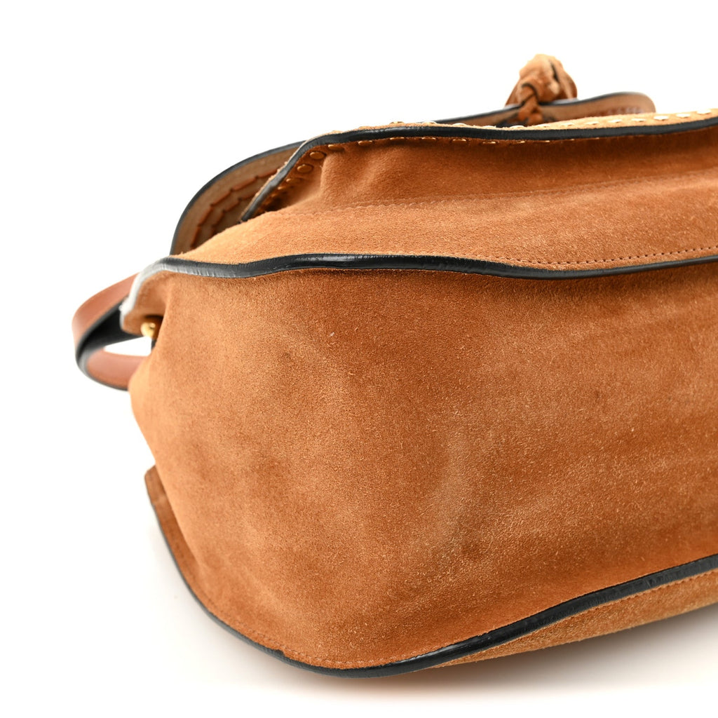 Suede Braided Medium Hudson Double Carry Shoulder Bag Caramel