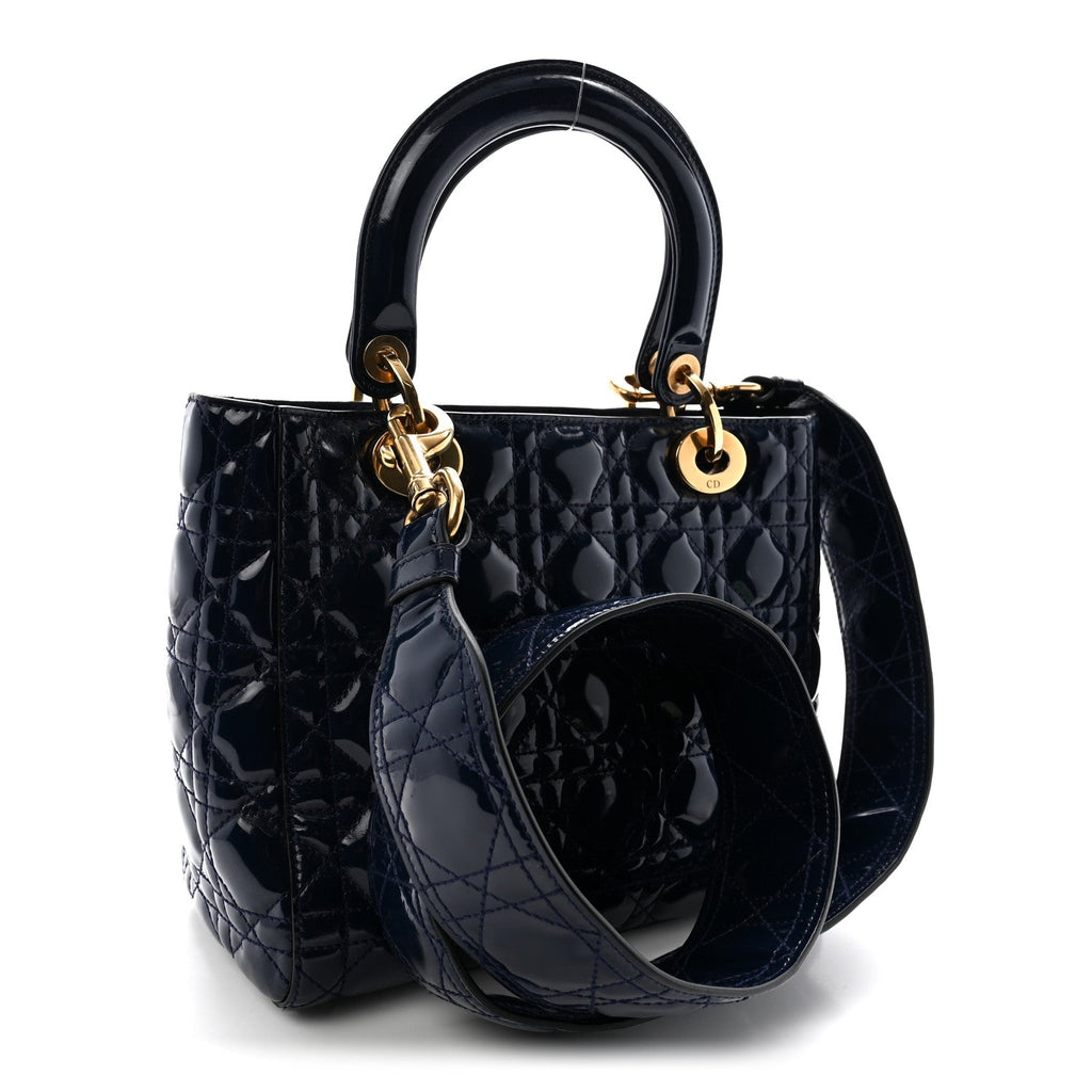 Patent Cannage Medium Supple Lady Dior  Navy Blue