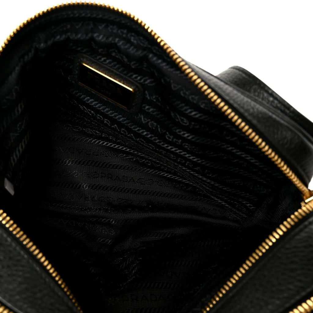 Vitello Daino Medium Double Zip Shoulder Bag Black