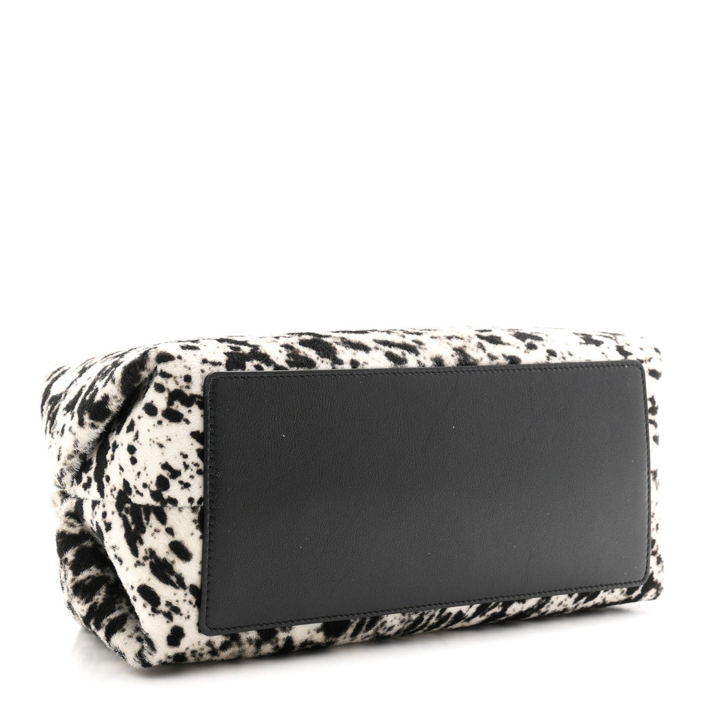 Lambskin Pony Hair Printed Clutch With Chain Black White