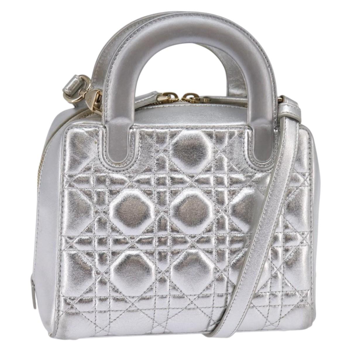 Christian Dior Lady Cannage Matelassé Silver Leather Bag (Authentic  )