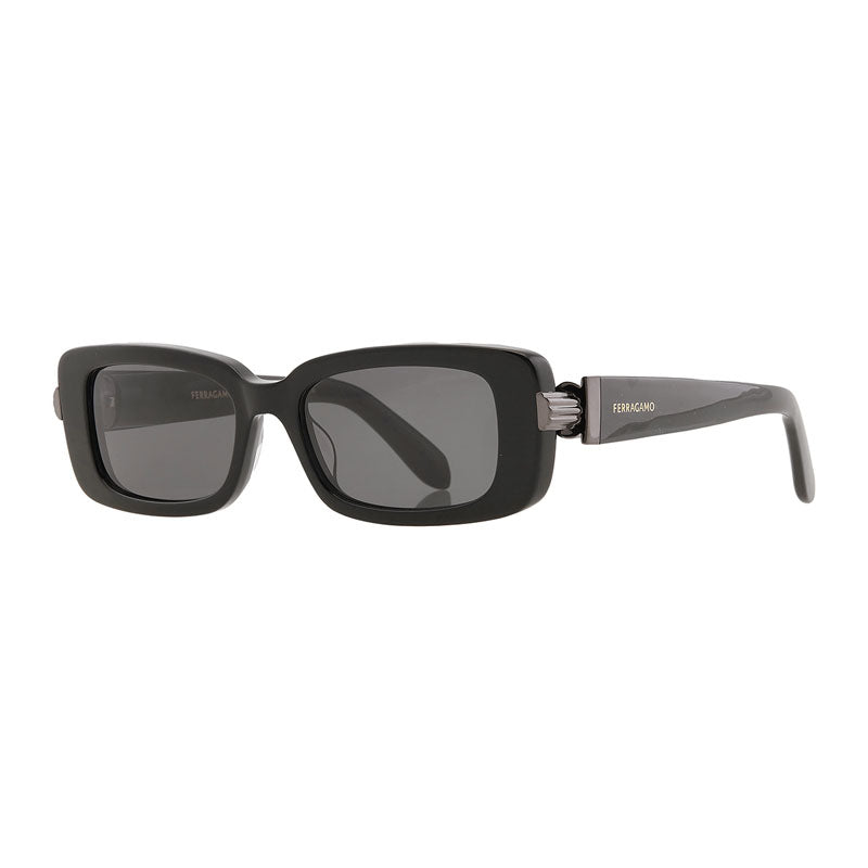 Salvatore Ferragamo Sunglasses Rectangle Full Rim, Black Frame and Dark Grey Lens SF1105S001