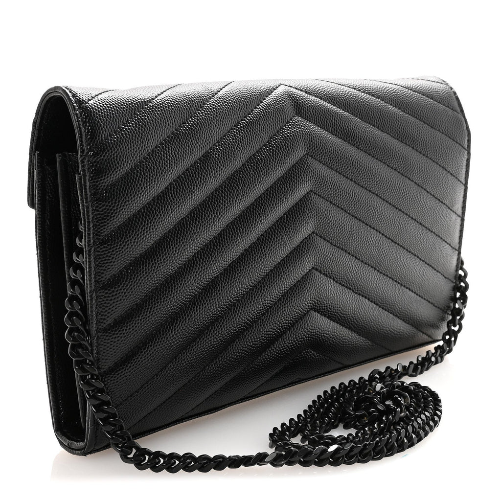 Grain De Poudre Matelasse Chevron Monogram Monochrome Chain Wallet Black