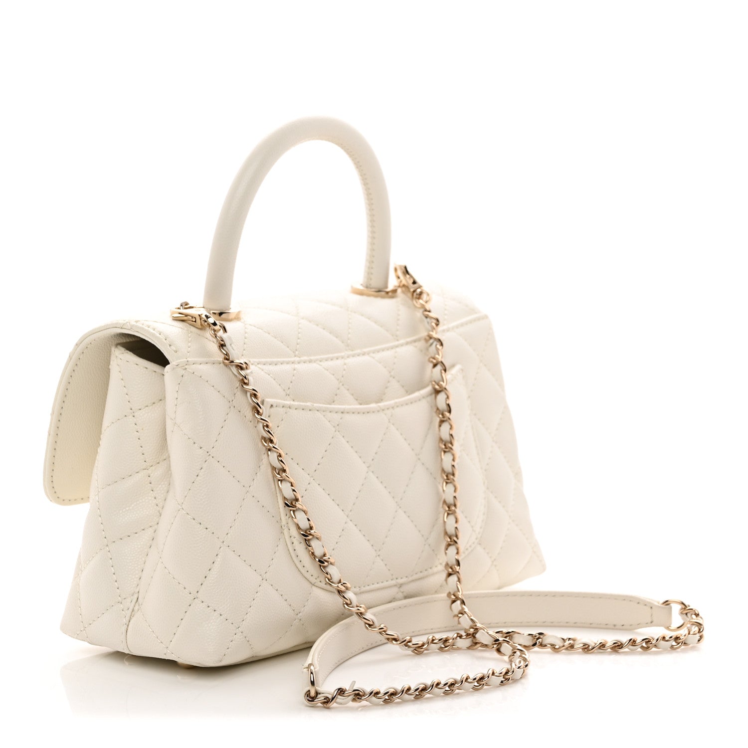 Caviar Quilted Mini Coco Handle Flap White