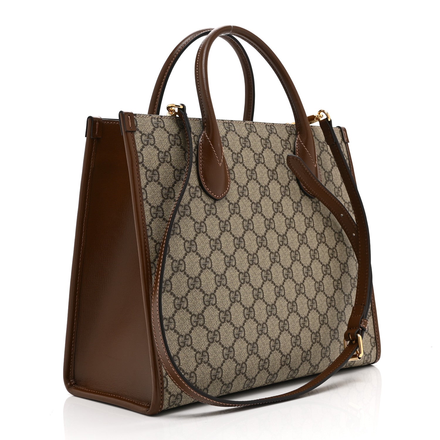 GG Supreme Monogram Azalea Calfskin Small Retro Interlocking G Tote Bag Beige Ebony Brown Sugar