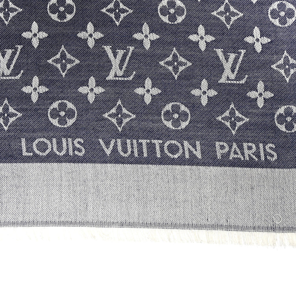 Silk Wool Monogram Denim Shawl Blue