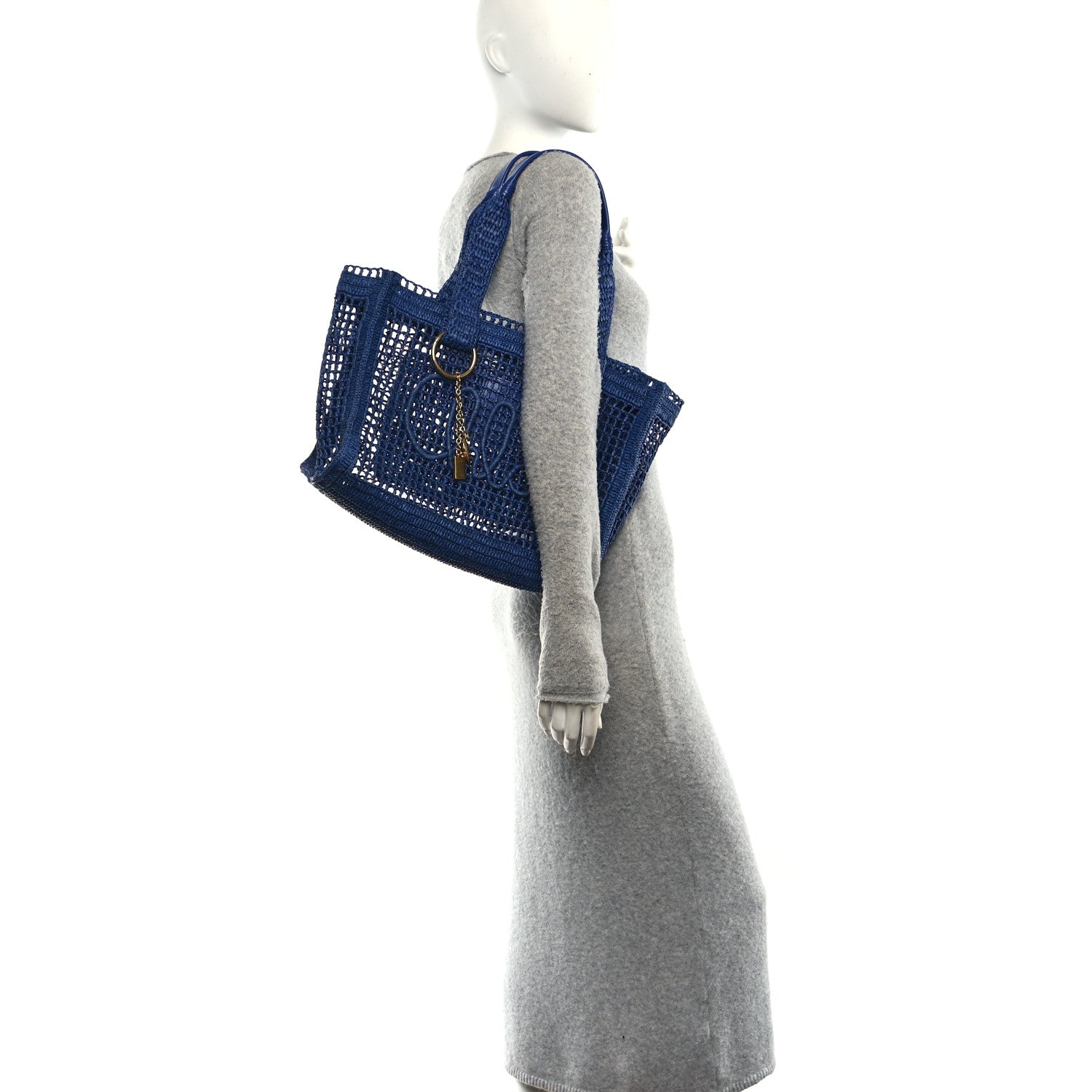 Raffia Summer Banana East West Tote Ashes Blue