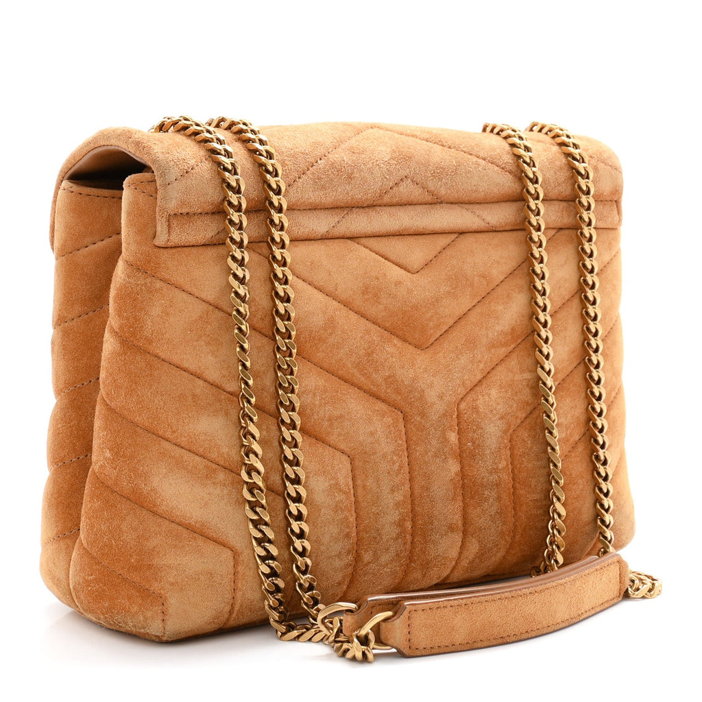 Suede Calfskin Y Quilted Monogram Small Loulou Chain Satchel Cinnamon
