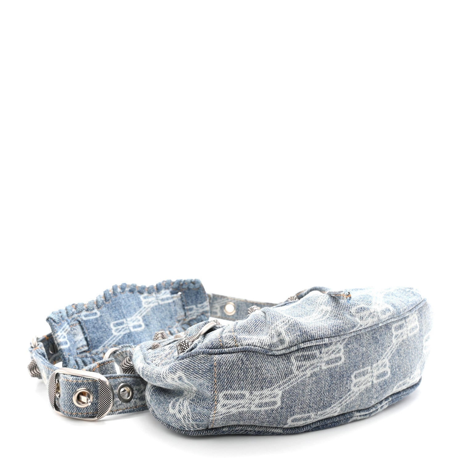 Bleached Denim BB Monogram Le Cagole Shoulder Bag XS Blue