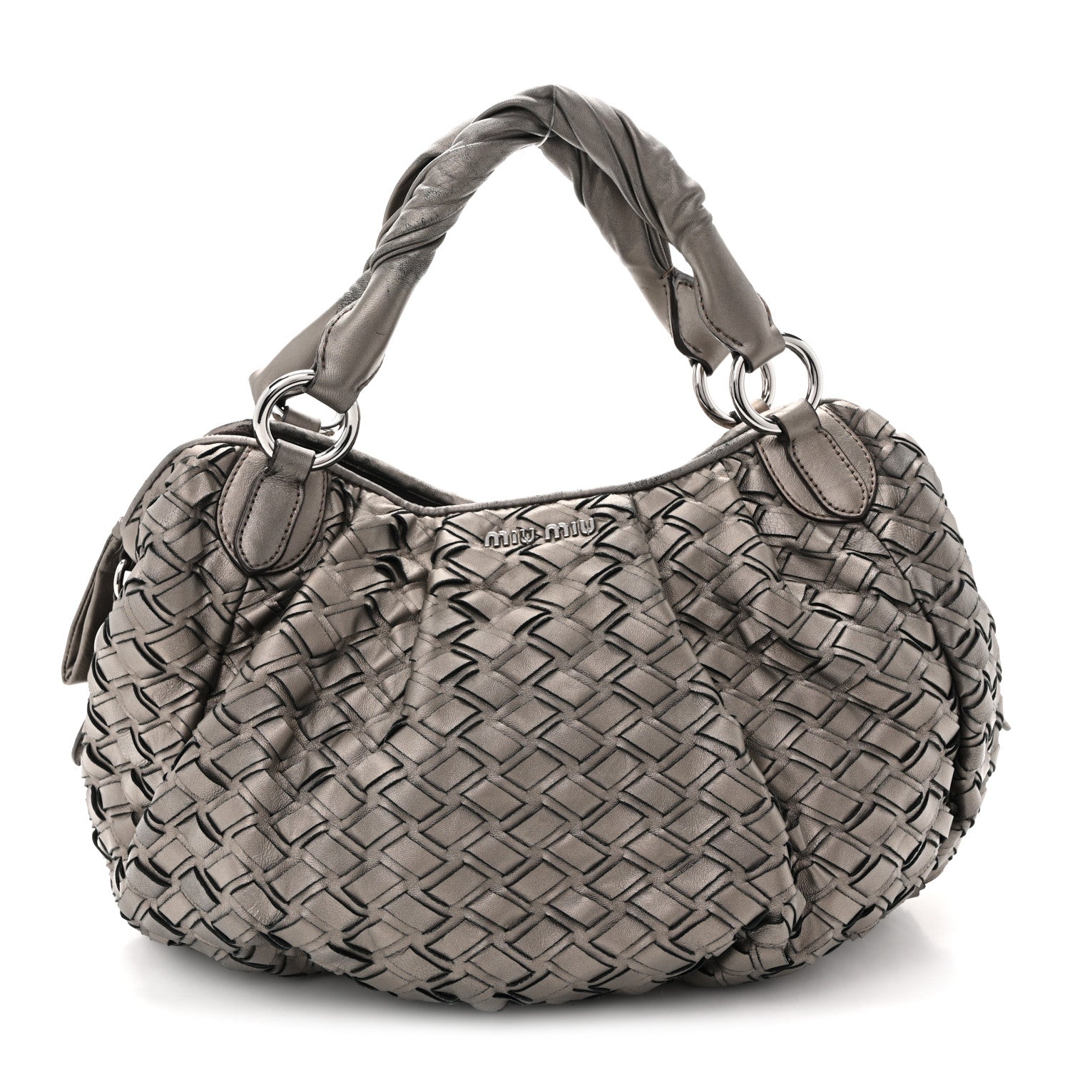 Metallic Nappa Woven Hobo Bronze