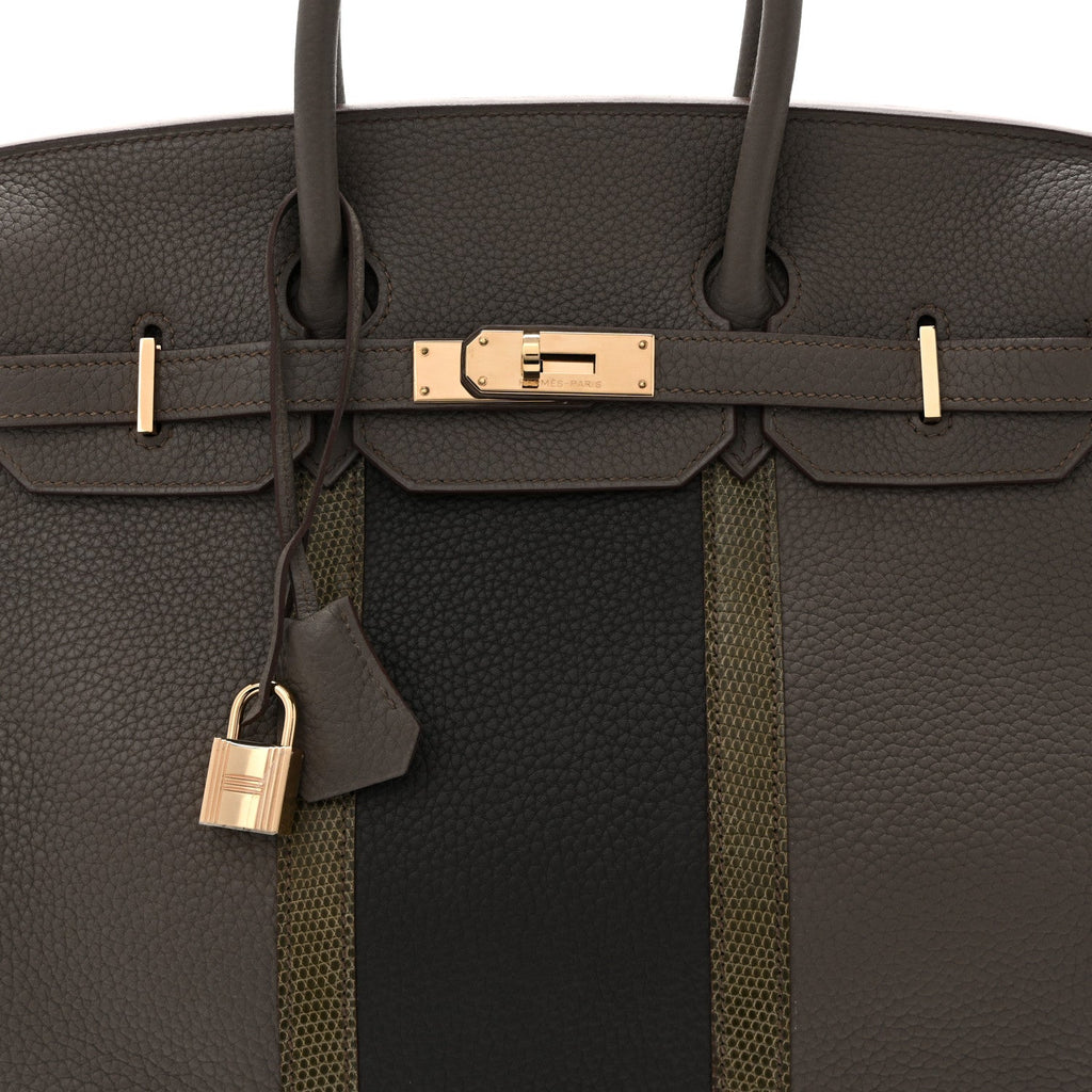Taurillon Clemence Lizard Club Birkin 35 Etain Graphite