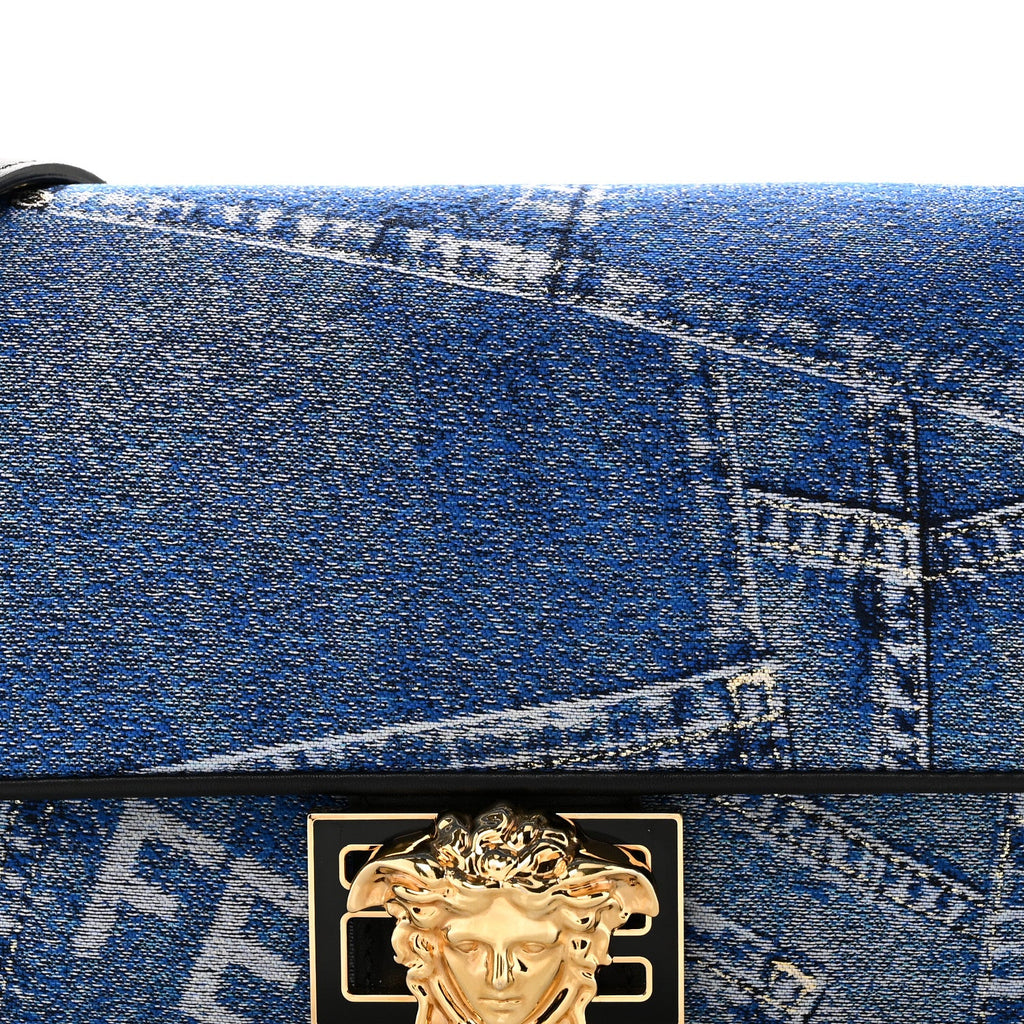 X VERSACE Denim Fendace Patchwork Baguette Blue