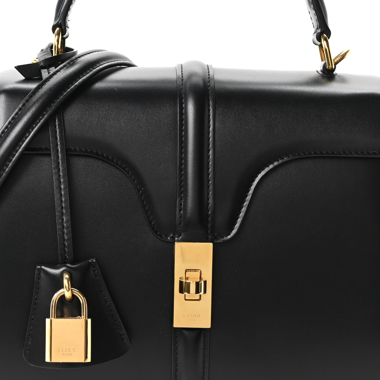 Satinated Calfskin Mini 16 Top Handle Bag Black