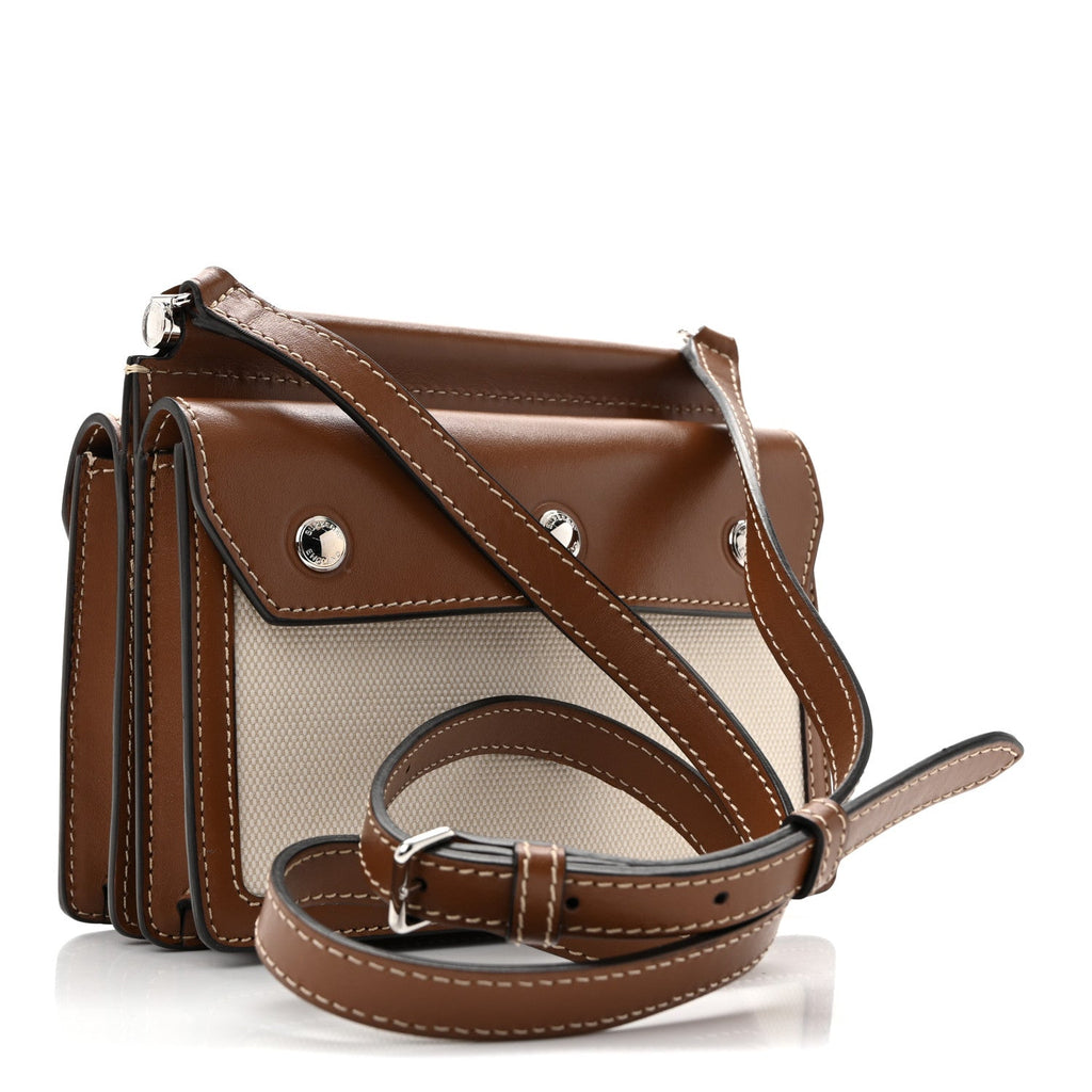Smooth Calfskin Canvas Horseferry Print Mini Title Bag with Pocket Natural Malt Brown