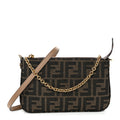 Fabric Jacquard Vitello Grace FF 1974 Baguette Pouch Tobacco Moro Sand
