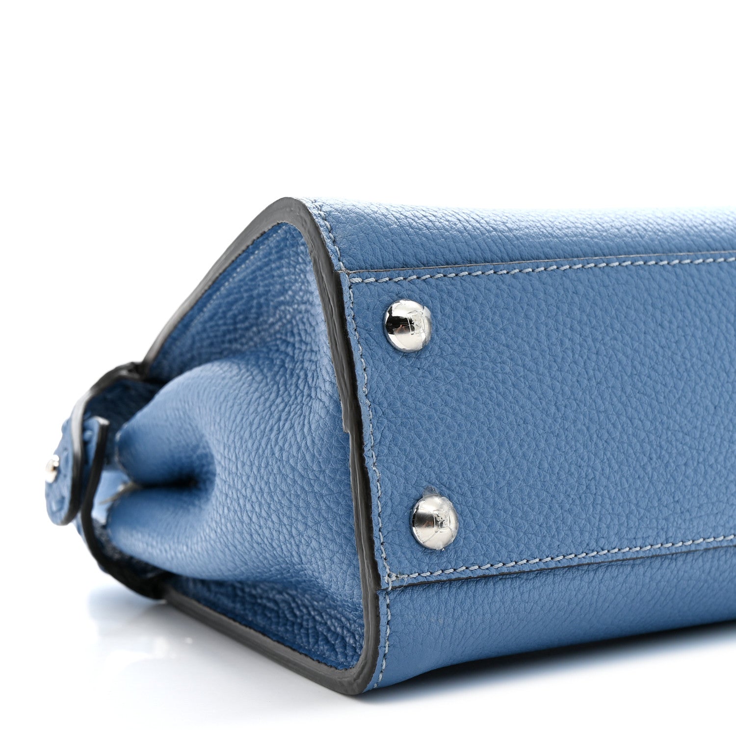 Cuoio Romano Selleria Macro Stitchings Mini Peekaboo Iconic Satchel Argento Blue