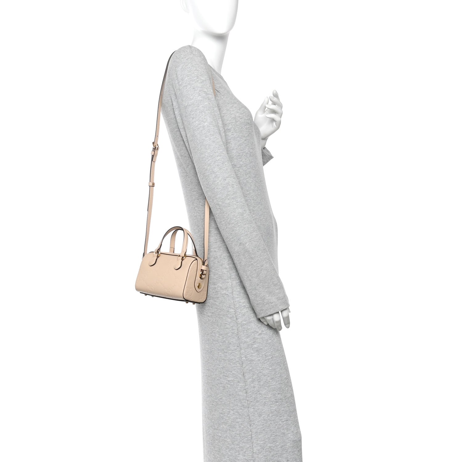 Gilbert Calfskin Jumbo GG Embossed Super Mini Top Handle Bowler Bag Beige