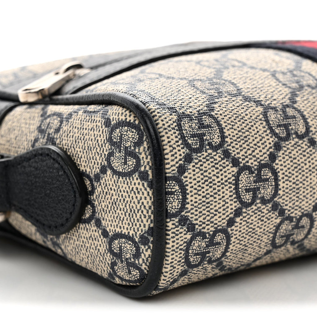 GG Supreme Monogram Textured Dollar Calfskin Web Mini Ophidia Shoulder Bag Beige Blue