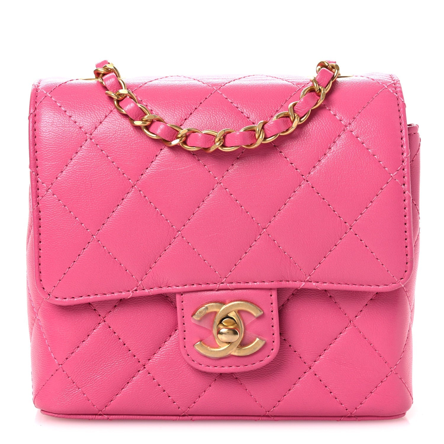Goatskin Quilted Mini Square Flap Pink