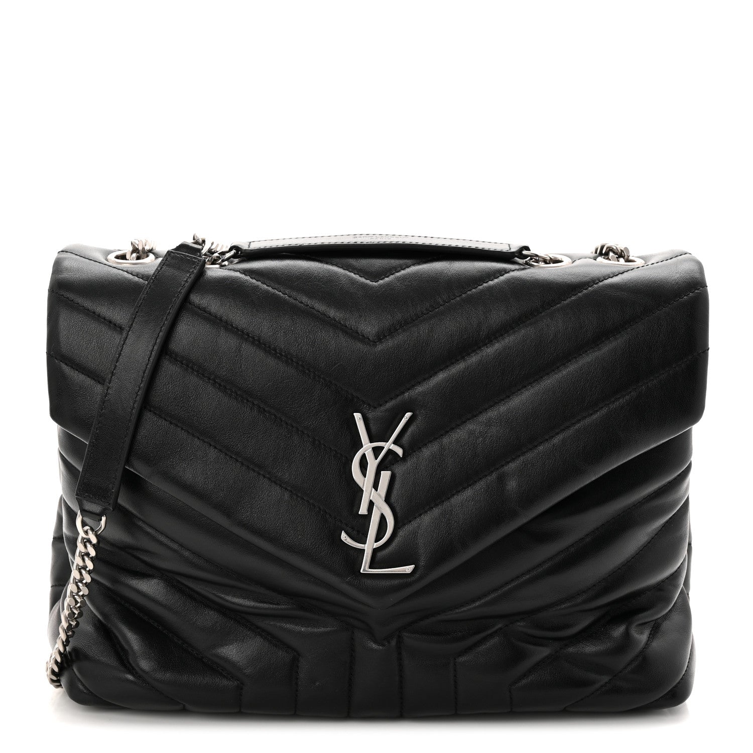 Calfskin Y Quilted Monogram Medium Loulou Chain Satchel Black
