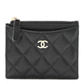 Caviar Quilted CC Zip Card Holder Black