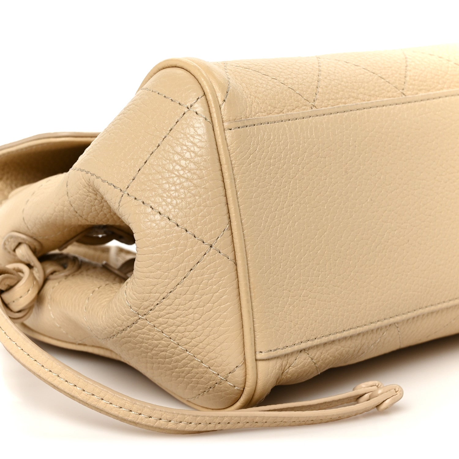 Grained Calfskin Stitched Urban Essentials Small Shopping Bag Beige