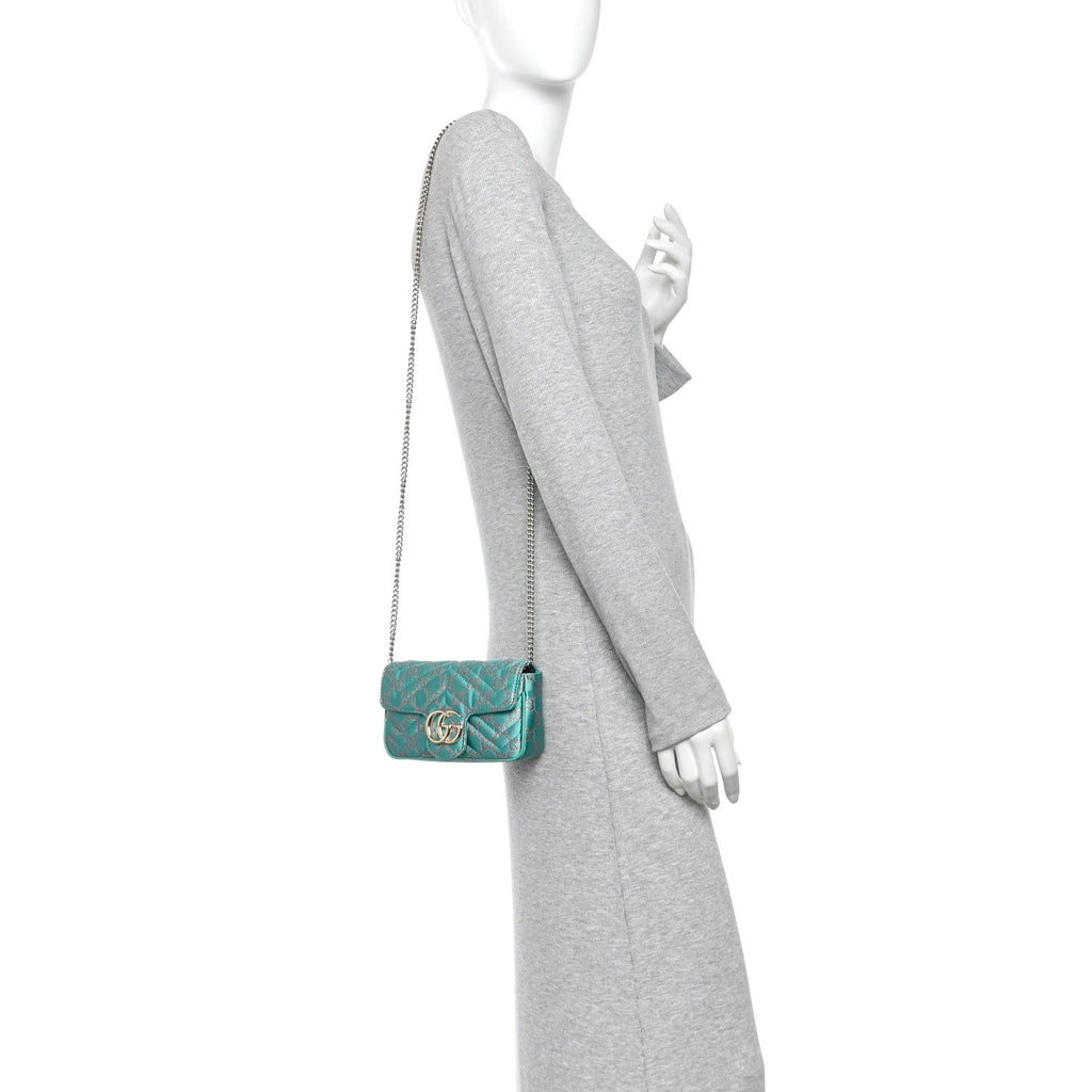 Canvas Lame GG Monogram Super Mini GG Marmont Shoulder Bag Turquoise Multicolor