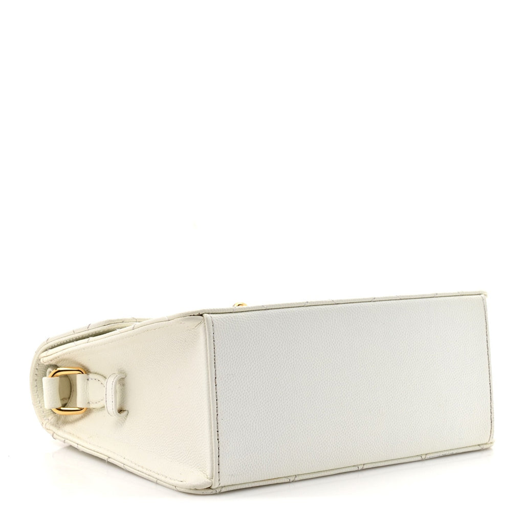 Caviar Diamond Stitched Square Flap Shoulder Bag White
